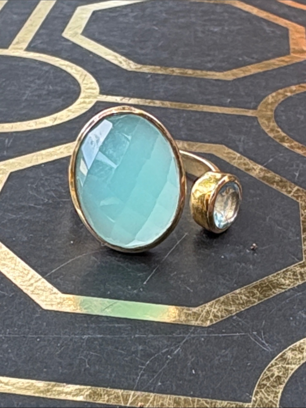 OS Gold-Accent Aqua Blue Open Ring ~ Adjustable